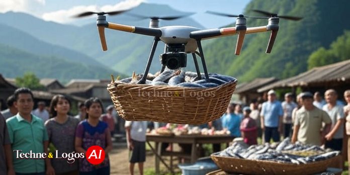 Drone carrying fish